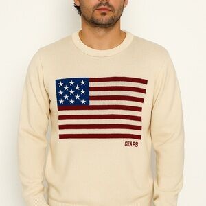 Chaps Men's Cream Sweater with Flag Design